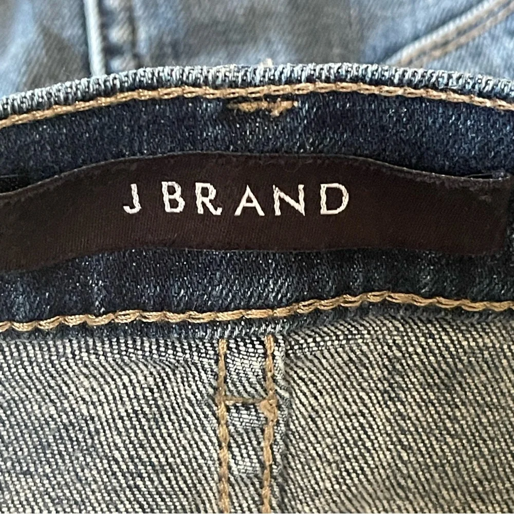 J Brand Rosalie Button Fly Denim Mini Skirt Sz 27 Blue Jean Raw Edge Distressed